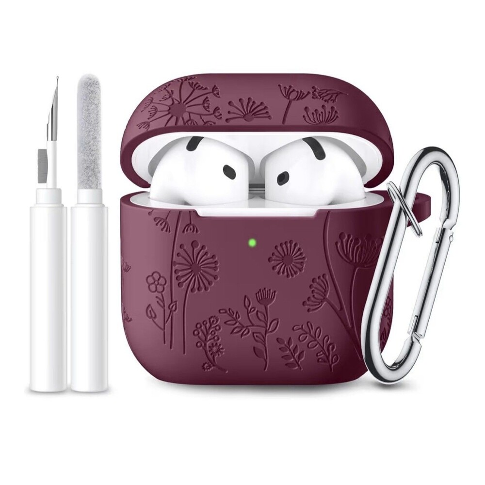 Lerobo Purple W/ Flowers Silicone Case Cover for Apple AirPods Soft Fitted Skin